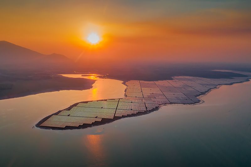 Romantic Dau Tieng Lake at sunset