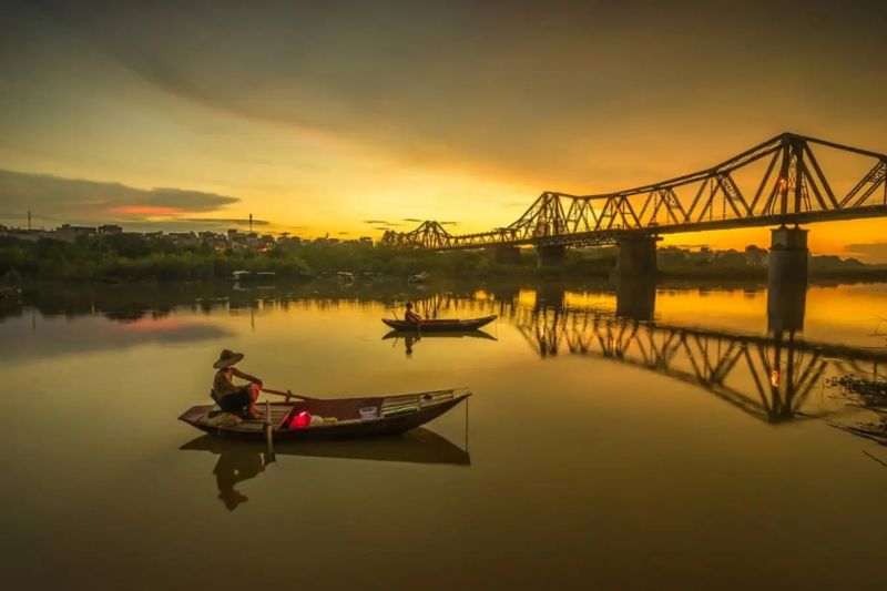 Long Bien Bridge - witness of peaceful history at sunset